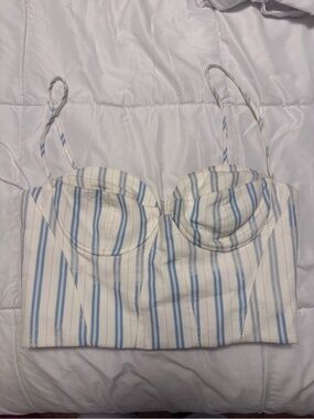 Zara Striped Bustier Crop Top in White and Light Blue